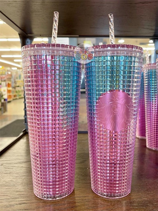 Starbucks USA - Summer 2021 - Disco Ombré Pink Teal Grid Cold Cup (24o —  USShoppingSOS
