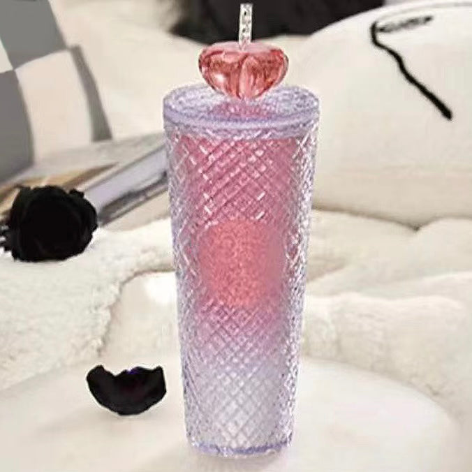 Straw Topper Mouse Peach White Glitter Shiny Studded Cup Tumbler