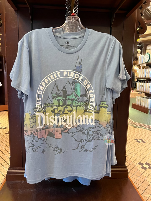 DLR - “Disneyland The Happiest Place on Earth” Sleeping Beauty Castle Wash Blue Graphic T-shirt (Adult)