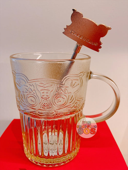 Starbucks China - Year of Tiger 2022 - 42. Embossed Traditional Tiger Glass Mug with Stir 440ml