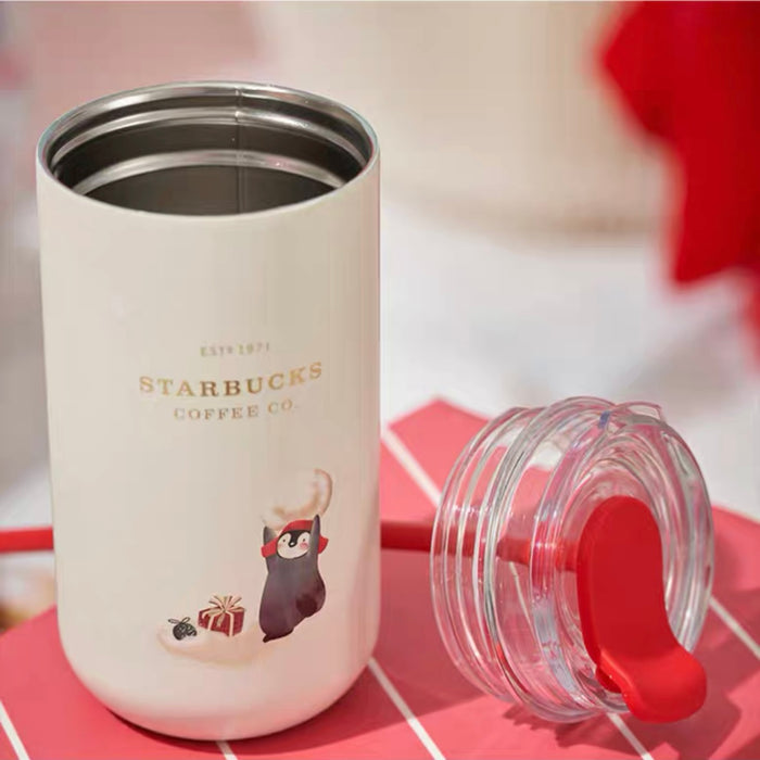 Starbucks China - Christmas 2022 - 11. Penguin Stainless Steel Sipper 355ml with Plush & Crossbody Bag