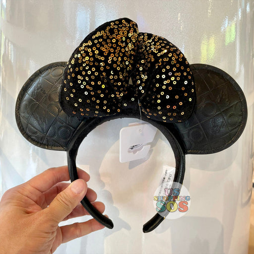 WDW - Walt Disney World 50 - Black Pleather Gold Sequin Velvet Bow Headband